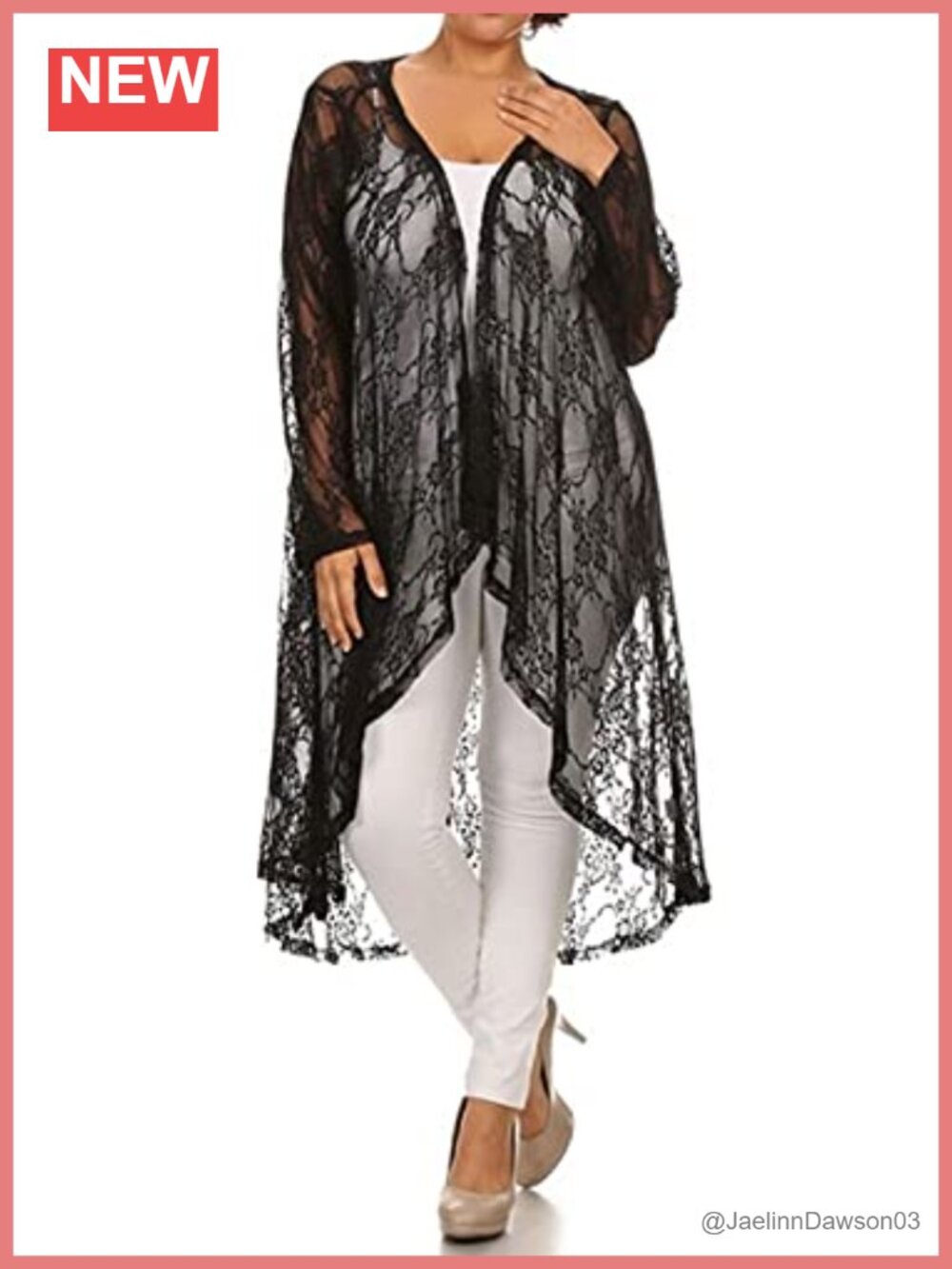 Sheer Lace Long Sleeve Open Front Hi Low Duster Cardigan